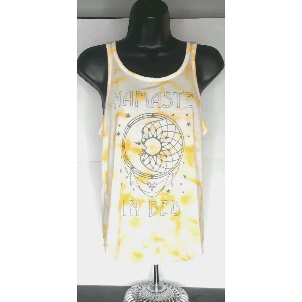 JUNIORS SIZE SMALL FREEZE YELLOW NAMASTE TUNIC GRAPHIC TANK Shirt‎ Beach Vaca